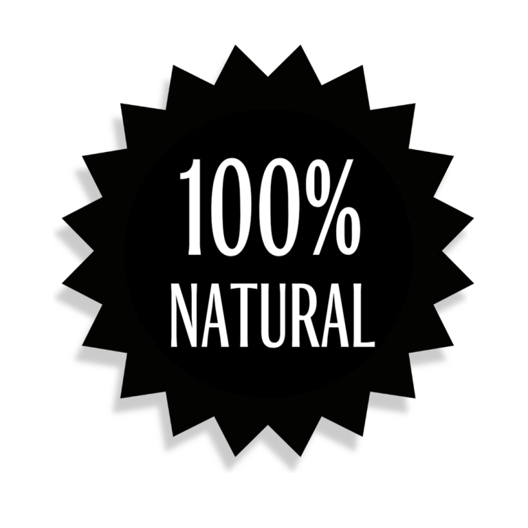 Sello de calidad de Harinas La Encarnación Etiqueta en forma de estrella con el texto "100% NATURAL" en color blanco.